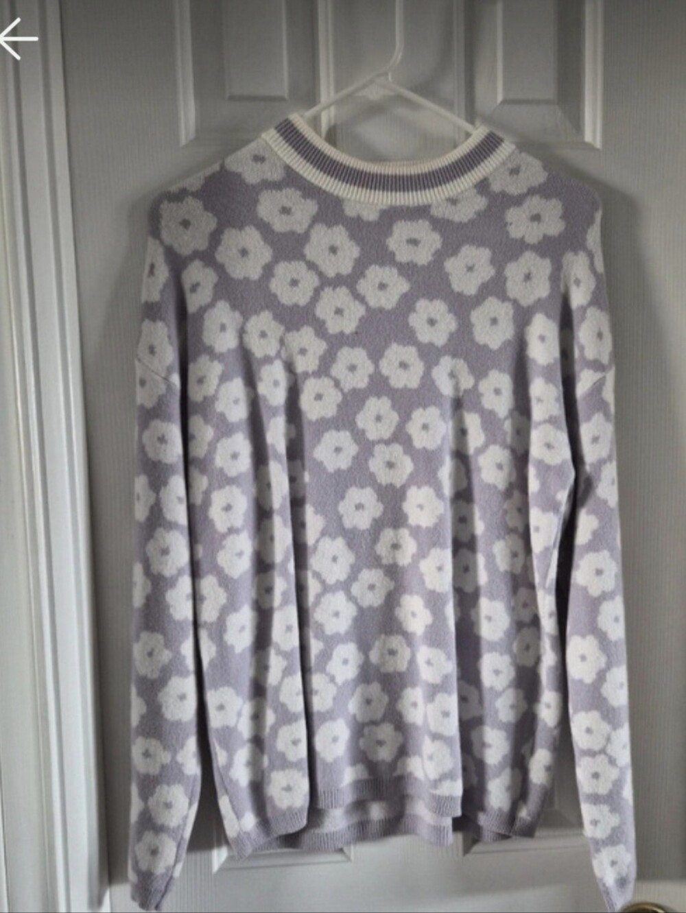 Men's Lilac Crewneck Sweater with White Floral Pattern